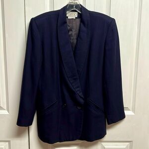 Vintage Gilmor Dark Navy Blue Pocket Wool Blend Blazer Classic Size 10